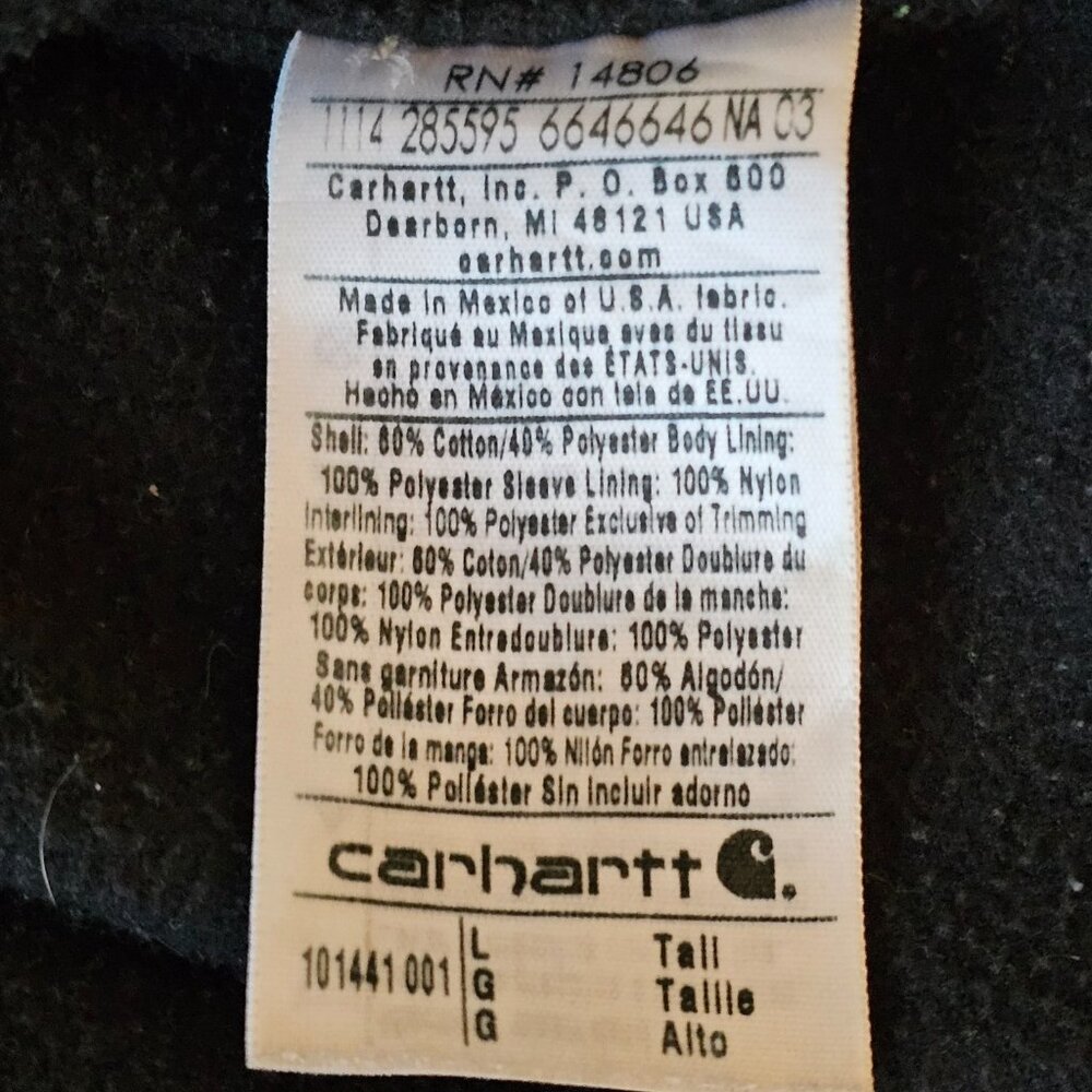 Carhartt Quick Duck Livingston Jacket Mens L Tall Black Thinsulate Hood Workwear - Picture 7 of 12